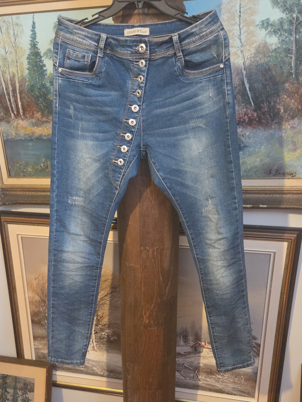 Women's Blue Button-Front Jeans